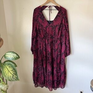 Torrid | Floral Tea Length Clip Dot Open Back A-Line Dress